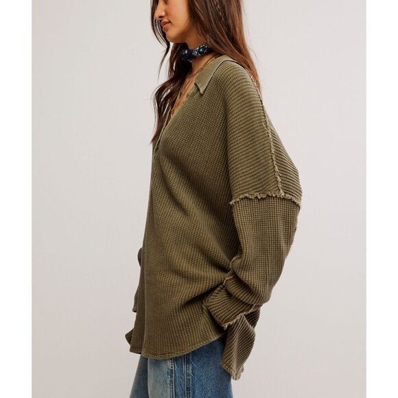 FREE PEOPLE We The Free Travis Polo / Military Olive - Picture 2 of 6